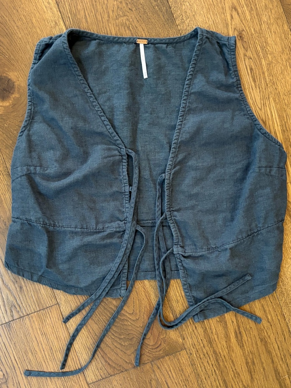 Free People Slate Gray Tie-Front Cropped Vest Bohemian